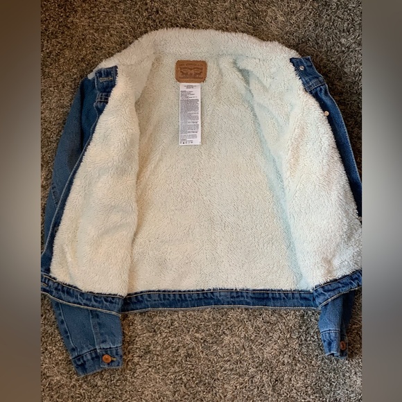 Levi Strauss Youth XL Sherpa Lined Jean Trucker Denim Jacket - Picture 3 of 4